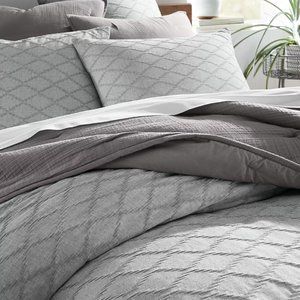 Oake Ruched Ogee Cotton FULL / QUEEN Duvet Cover & Shams Set Gray